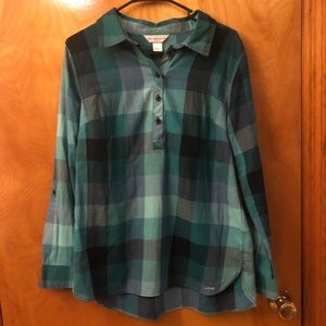 NWOT Christopher And Banks Plaid Quarter Button Long Sleeve Shirt (Medium)